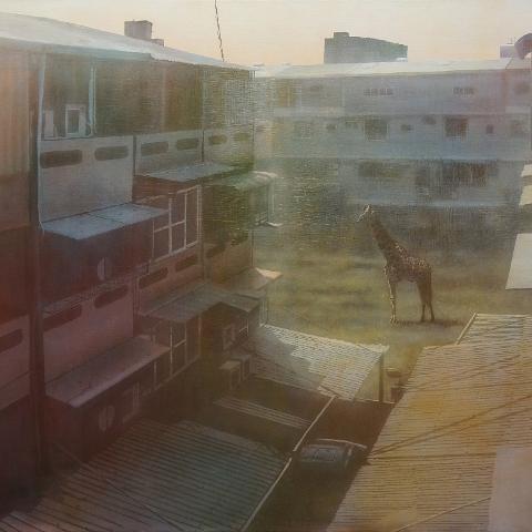 Huanchia LIN林煥嘉_I heard that there is a giraffe in the vacant land聽說空地有隻長頸鹿_Acrylic壓克力_80X116.5cm_2021