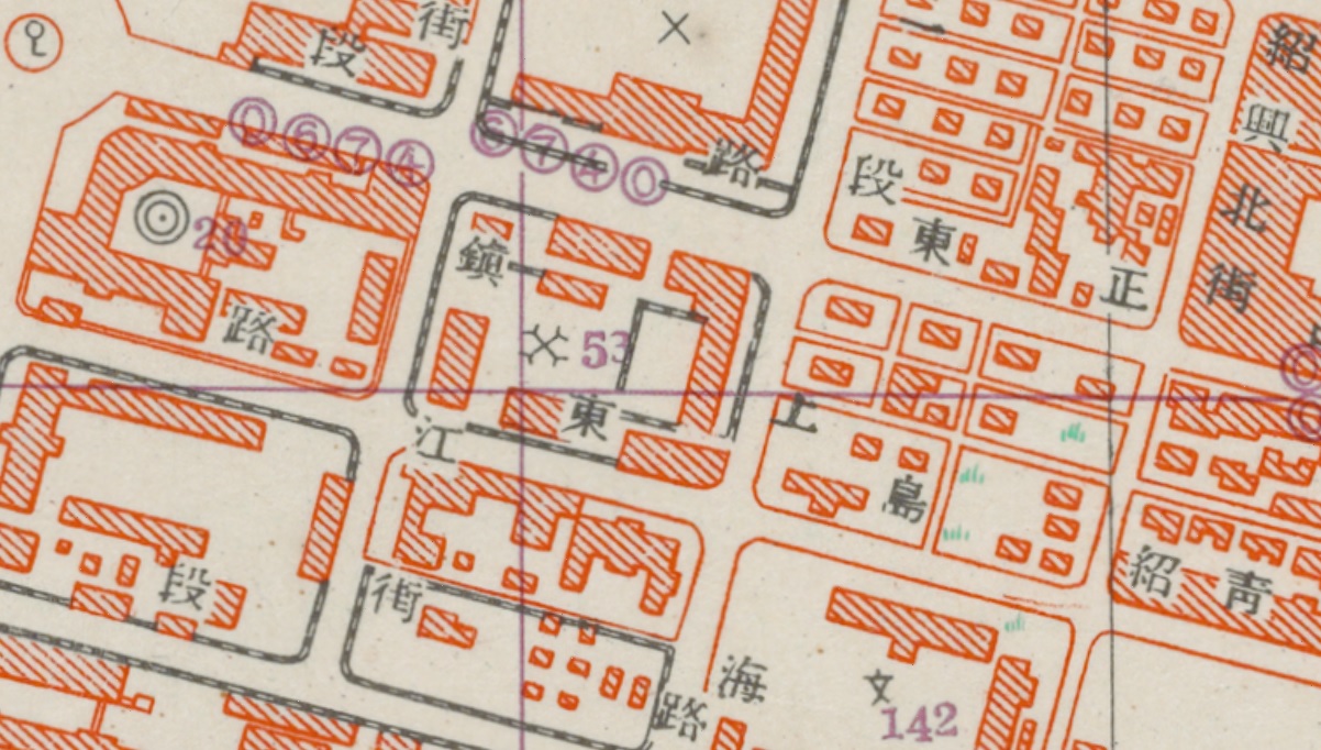 印製於1952年3月的《臺北市街道詳圖》，「索引」載明標號53處為軍人監獄