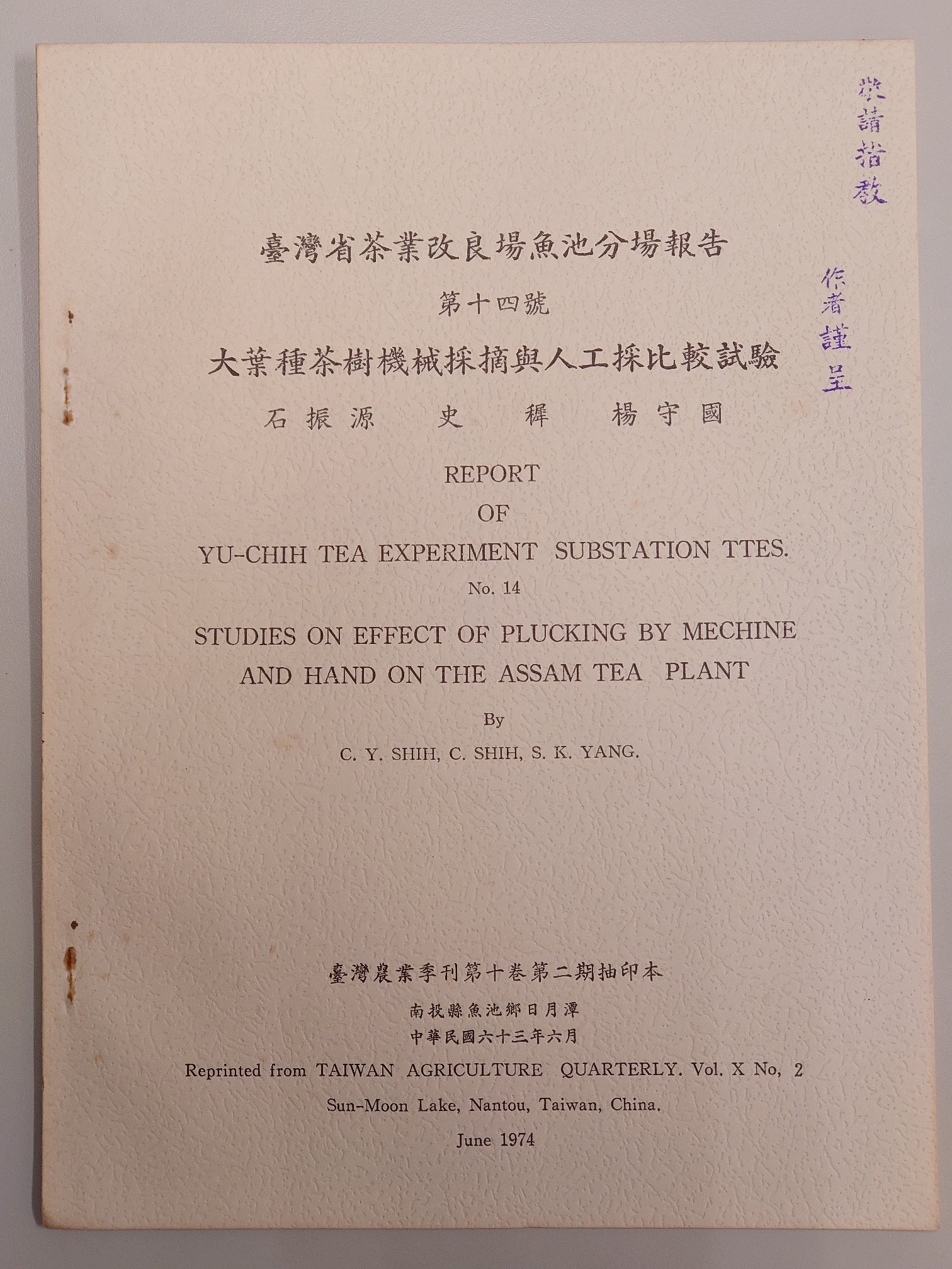 大葉種茶樹機械採摘與人工採比較試驗—推廣機械採摘的研究